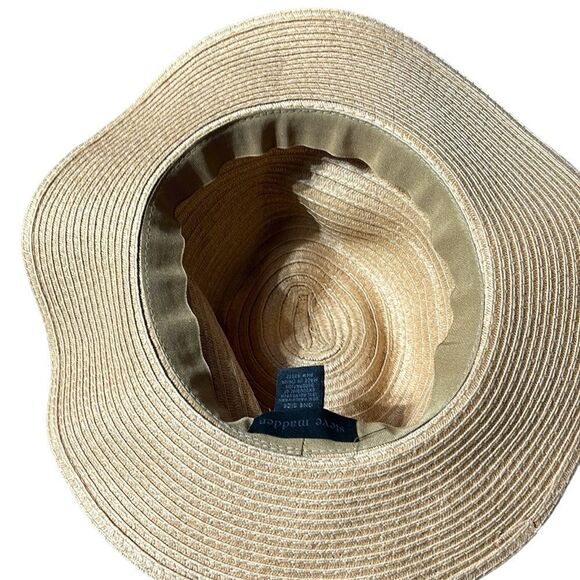 Steve Madden women’s paper yarn sun hat brown beaded logo - Picture 4 of 5